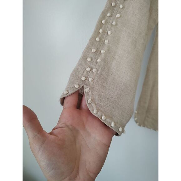 J.Crew Women's Size 0P Oatmeal Cream Trim 100% Linen Long Sleeve Top Shirt - Picture 3 of 10